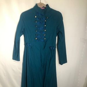 Womens Teal Long Coat. Size 4.